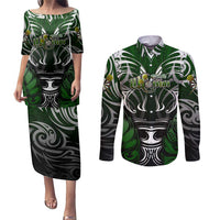 Personalised Warriors Maori Darts Couples Matching Puletasi and Long Sleeve Button Shirt New Zealand Darts Silver Fern DT02 Green - Polynesian Pride