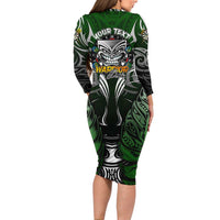 Personalised Warriors Maori Darts Long Sleeve Bodycon Dress New Zealand Darts Silver Fern DT02 - Polynesian Pride