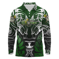 Personalised Warriors Maori Darts Long Sleeve Polo Shirt New Zealand Darts Silver Fern DT02 Green - Polynesian Pride
