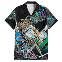 Personalised New Zealand Darts Family Matching Summer Maxi Dress and Hawaiian Shirt NZ Paua Shell Maori Fern DT02 Dad's Shirt - Short Sleeve Black - Polynesian Pride