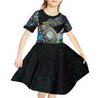 Personalised New Zealand Darts Kid Short Sleeve Dress NZ Paua Shell Maori Fern DT02 - Polynesian Pride