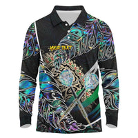 Personalised New Zealand Darts Long Sleeve Polo Shirt NZ Paua Shell Maori Fern DT02 Black - Polynesian Pride