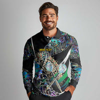 Personalised New Zealand Darts Long Sleeve Polo Shirt NZ Paua Shell Maori Fern DT02 - Polynesian Pride