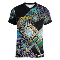 Personalised New Zealand Darts Women V-Neck T-Shirt NZ Paua Shell Maori Fern DT02 Female Black - Polynesian Pride