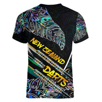 Personalised New Zealand Darts Women V-Neck T-Shirt NZ Paua Shell Maori Fern DT02 - Polynesian Pride