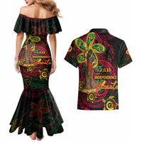 Custom Vanuatu 45th Independence Anniversary Couples Matching Mermaid Dress and Hawaiian Shirt Flower Melanesian Namele Turtle - Polynesian Pride