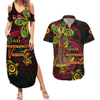 Custom Vanuatu 45th Independence Anniversary Couples Matching Summer Maxi Dress and Hawaiian Shirt Flower Melanesian Namele Turtle - Polynesian Pride