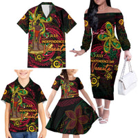 Custom Vanuatu 45th Independence Anniversary Family Matching Off The Shoulder Long Sleeve Dress and Hawaiian Shirt Flower Melanesian Namele Turtle DT02 - Polynesian Pride