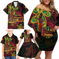 Custom Vanuatu 45th Independence Anniversary Family Matching Off Shoulder Short Dress and Hawaiian Shirt Flower Melanesian Namele Turtle DT02 - Polynesian Pride