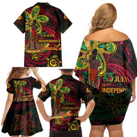 Custom Vanuatu 45th Independence Anniversary Family Matching Off Shoulder Short Dress and Hawaiian Shirt Flower Melanesian Namele Turtle DT02 - Polynesian Pride