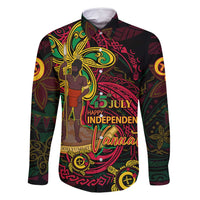 Custom Vanuatu 45th Independence Anniversary Family Matching Off Shoulder Short Dress and Hawaiian Shirt Flower Melanesian Namele Turtle DT02 Dad's Shirt - Long Sleeve Black - Polynesian Pride