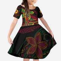 Custom Vanuatu 45th Independence Anniversary Kid Short Sleeve Dress Flower Melanesian Namele Turtle - Polynesian Pride