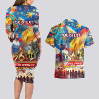 Custom The Philippines 126th Independence Anniversary Couples Matching Long Sleeve Bodycon Dress and Hawaiian Shirt Art Style DT02 - Polynesian Pride