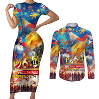 Custom The Philippines 126th Independence Anniversary Couples Matching Short Sleeve Bodycon Dress and Long Sleeve Button Shirt Art Style DT02 Art - Polynesian Pride
