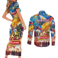 Custom The Philippines 126th Independence Anniversary Couples Matching Short Sleeve Bodycon Dress and Long Sleeve Button Shirt Art Style DT02 - Polynesian Pride