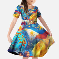 Custom The Philippines 126th Independence Anniversary Family Matching Mermaid Dress and Hawaiian Shirt Art Style DT02 Daughter's Dress Art - Polynesian Pride