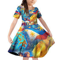 Custom The Philippines 126th Independence Anniversary Family Matching Off Shoulder Short Dress and Hawaiian Shirt Art Style DT02 Daughter's Dress Art - Polynesian Pride