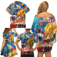 Custom The Philippines 126th Independence Anniversary Family Matching Off Shoulder Short Dress and Hawaiian Shirt Art Style DT02 - Polynesian Pride