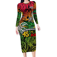 Personalized Vanuatu 45th Independence Anniversary Family Matching Long Sleeve Bodycon Dress and Hawaiian Shirt Melanesian Pattern Reggae DT02 Mom's Dress Art - Polynesian Pride