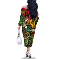 Personalized Vanuatu 45th Independence Anniversary Family Matching Off The Shoulder Long Sleeve Dress and Hawaiian Shirt Melanesian Pattern Reggae DT02 - Polynesian Pride