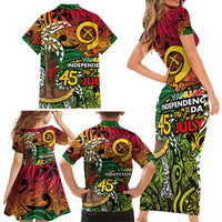 Personalized Vanuatu 45th Independence Anniversary Family Matching Short Sleeve Bodycon Dress and Hawaiian Shirt Melanesian Pattern Reggae DT02 - Polynesian Pride