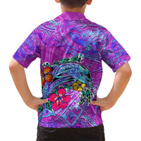 Dolphin Polynesia Family Matching Long Sleeve Bodycon Dress and Hawaiian Shirt Hibiscus Tropical Wave - Purple Vibes DT02 - Polynesian Pride