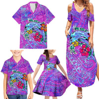 Dolphin Polynesia Family Matching Summer Maxi Dress and Hawaiian Shirt Hibiscus Tropical Wave - Purple Vibes DT02 - Polynesian Pride