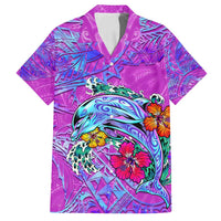 Dolphin Polynesia Family Matching Summer Maxi Dress and Hawaiian Shirt Hibiscus Tropical Wave - Purple Vibes DT02 Dad's Shirt - Short Sleeve Purple - Polynesian Pride