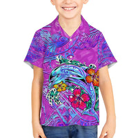 Dolphin Polynesia Family Matching Summer Maxi Dress and Hawaiian Shirt Hibiscus Tropical Wave - Purple Vibes DT02 Son's Shirt Purple - Polynesian Pride