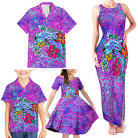 Dolphin Polynesia Family Matching Tank Maxi Dress and Hawaiian Shirt Hibiscus Tropical Wave - Purple Vibes DT02 - Polynesian Pride