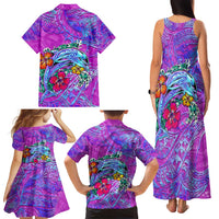 Dolphin Polynesia Family Matching Tank Maxi Dress and Hawaiian Shirt Hibiscus Tropical Wave - Purple Vibes DT02 - Polynesian Pride