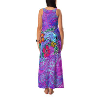 Dolphin Polynesia Family Matching Tank Maxi Dress and Hawaiian Shirt Hibiscus Tropical Wave - Purple Vibes DT02 - Polynesian Pride