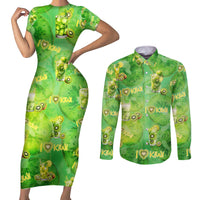 I Love Kiwi Couples Matching Short Sleeve Bodycon Dress and Long Sleeve Button Shirt New Zealand Kiwi Fruit Summer Cocktail DT02 Green - Polynesian Pride