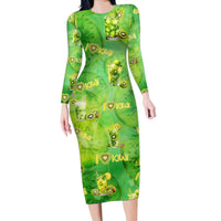 I Love Kiwi Family Matching Long Sleeve Bodycon Dress and Hawaiian Shirt New Zealand Kiwi Fruit Summer Cocktail DT02 Mom's Dress Green - Polynesian Pride