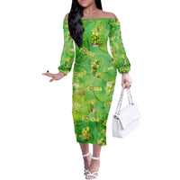I Love Kiwi Off The Shoulder Long Sleeve Dress New Zealand Kiwi Fruit Summer Cocktail DT02 Women Green - Polynesian Pride