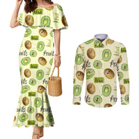 Kiwi Cute Humorous Couples Matching Mermaid Dress and Long Sleeve Button Shirt New Zealand Fruit DT02 Yellow - Polynesian Pride