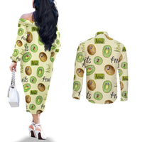 Kiwi Cute Humorous Couples Matching Off The Shoulder Long Sleeve Dress and Long Sleeve Button Shirt New Zealand Fruit DT02 - Polynesian Pride