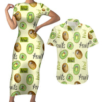 Kiwi Cute Humorous Couples Matching Short Sleeve Bodycon Dress and Hawaiian Shirt New Zealand Fruit DT02 Yellow - Polynesian Pride