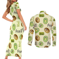 Kiwi Cute Humorous Couples Matching Short Sleeve Bodycon Dress and Long Sleeve Button Shirt New Zealand Fruit DT02 - Polynesian Pride