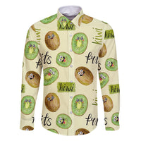 Kiwi Cute Humorous Family Matching Off Shoulder Short Dress and Hawaiian Shirt New Zealand Fruit DT02 Dad's Shirt - Long Sleeve Yellow - Polynesian Pride