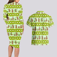 New Zealand Kiwi Fruit Witty Kiwi Bird Couples Matching Long Sleeve Bodycon Dress and Hawaiian Shirt DT02 - Polynesian Pride