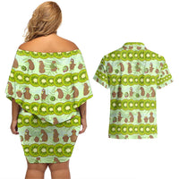 New Zealand Kiwi Fruit Witty Kiwi Bird Couples Matching Off Shoulder Short Dress and Hawaiian Shirt DT02 - Polynesian Pride