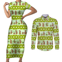 New Zealand Kiwi Fruit Witty Kiwi Bird Couples Matching Short Sleeve Bodycon Dress and Long Sleeve Button Shirt DT02 Green - Polynesian Pride