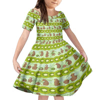 New Zealand Kiwi Fruit Witty Kiwi Bird Family Matching Off The Shoulder Long Sleeve Dress and Hawaiian Shirt DT02 Daughter's Dress Green - Polynesian Pride