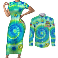 Just a Girl Who Loves Kiwis Couples Matching Short Sleeve Bodycon Dress and Long Sleeve Button Shirt New Zealand Tie Dye DT02 Green - Polynesian Pride