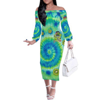 Just a Girl Who Loves Kiwis Family Matching Off The Shoulder Long Sleeve Dress and Hawaiian Shirt New Zealand Tie Dye DT02 Mom's Dress Green - Polynesian Pride
