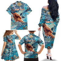 Hand In Hand Father's Day Polynesian Family Matching Off The Shoulder Long Sleeve Dress and Hawaiian Shirt Tribal Flower Pattern