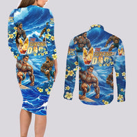 Hawaii Father's Day Couples Matching Long Sleeve Bodycon Dress and Long Sleeve Button Shirt The Surfing Dad Polynesian Tattoo DT02 - Polynesian Pride