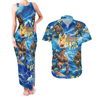 Hawaii Father's Day Couples Matching Tank Maxi Dress and Hawaiian Shirt The Surfing Dad Polynesian Tattoo DT02 Blue - Polynesian Pride