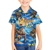 Hawaii Father's Day Family Matching Summer Maxi Dress and Hawaiian Shirt The Surfing Dad Polynesian Tattoo DT02 Son's Shirt Blue - Polynesian Pride
